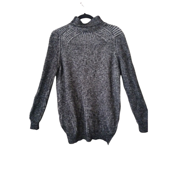 Zara Knit Black Ribbed Chunky Wool Turtleneck Sweater Blend Hi-Lo Hem Zip Small - Picture 9 of 14